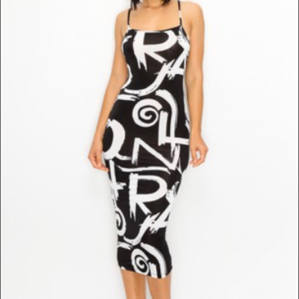 Black and white Bodycon dress printed